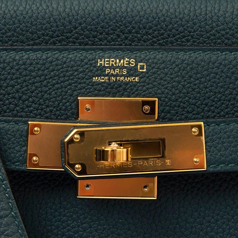HERMES green Vert Cypress leather and crocodile KELLY 28 TOUCH Bag