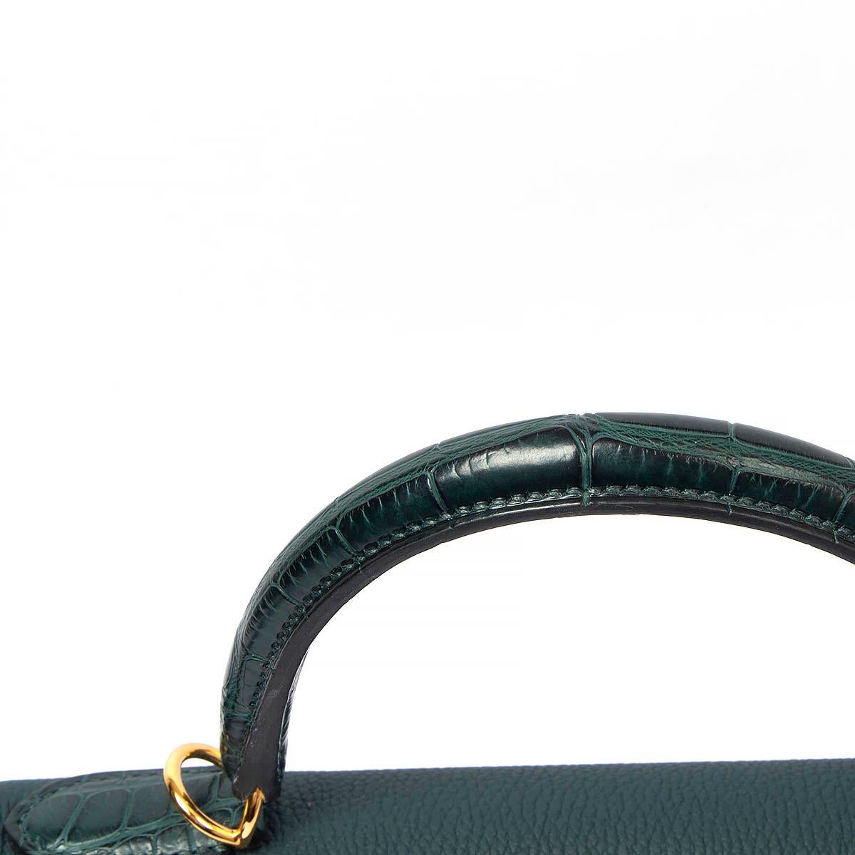 HERMES green Vert Cypress leather & crocodile KELLY 28 TOUCH Bag w Gold For Sale 1