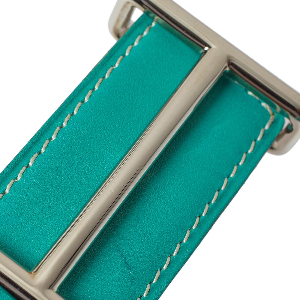 Women's Hermes Green/White Leather Idem Reversible Belt Size 95 CM