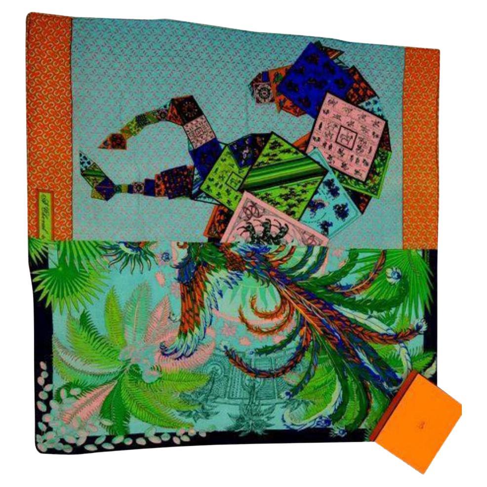 Hermès Green X Multi Color Extra Large Horse Shawl Blanket Throw 234562 Scarf For Sale