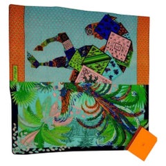 Hermès Green X Multi Color Extra Large Horse Shawl Blanket Throw 234562 Scarf