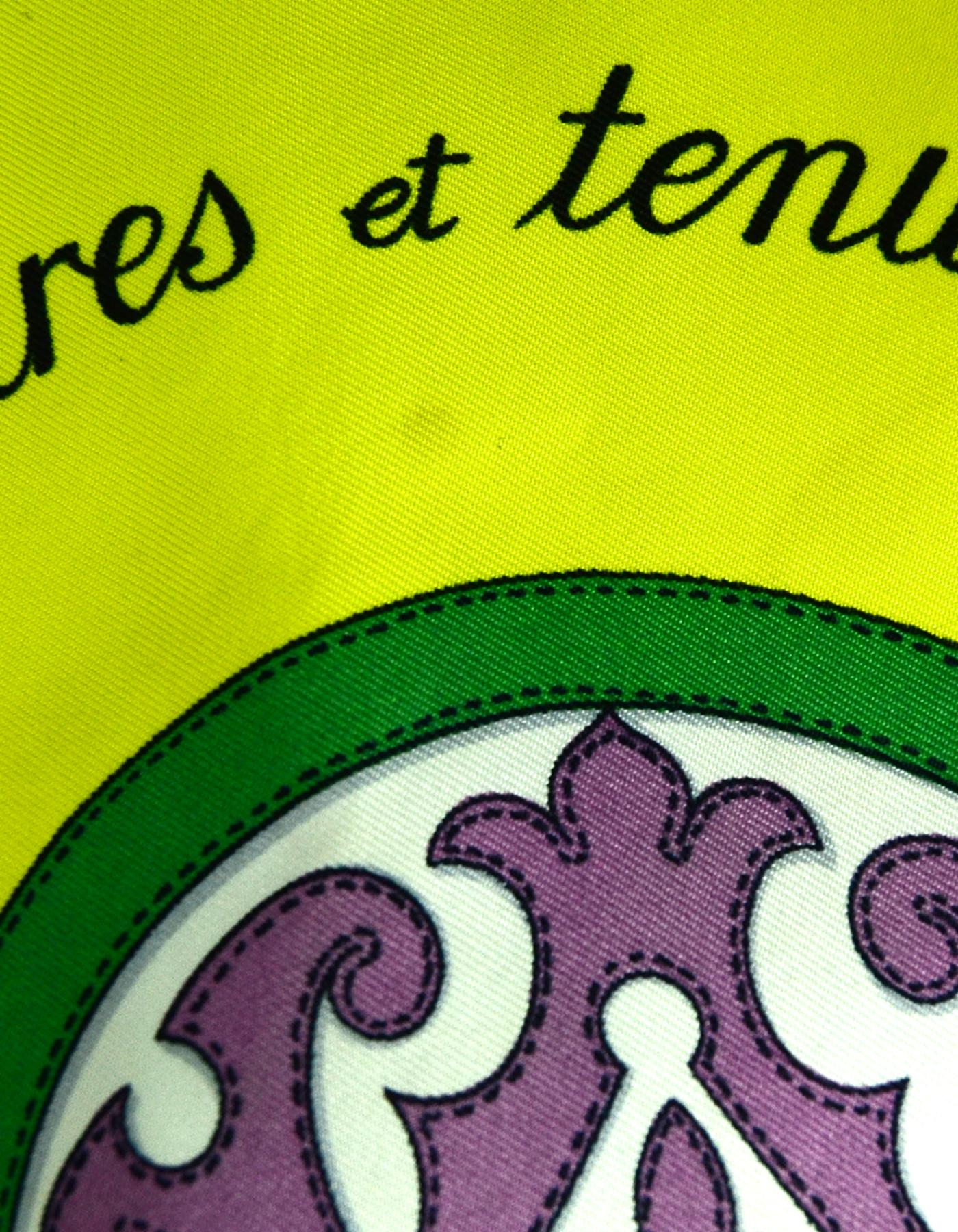 Hermes Green/Yellow Couvertures Et Tenues De Jour 90cm Silk Scarf 1
