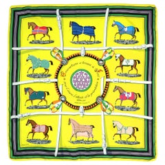 Hermes Green/Yellow Couvertures Et Tenues De Jour 90cm Silk Scarf
