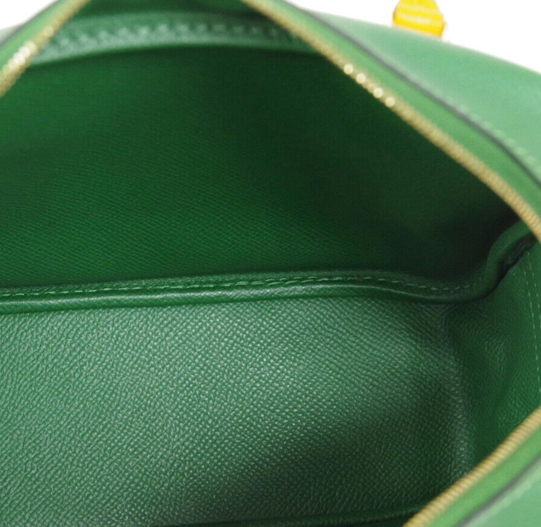 Blue Hermes Green Yellow Leather Gold Evening Top Handle Satchel Bag