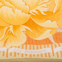 HERMES green yellow PIVOOINES 90 silk twill Scarf