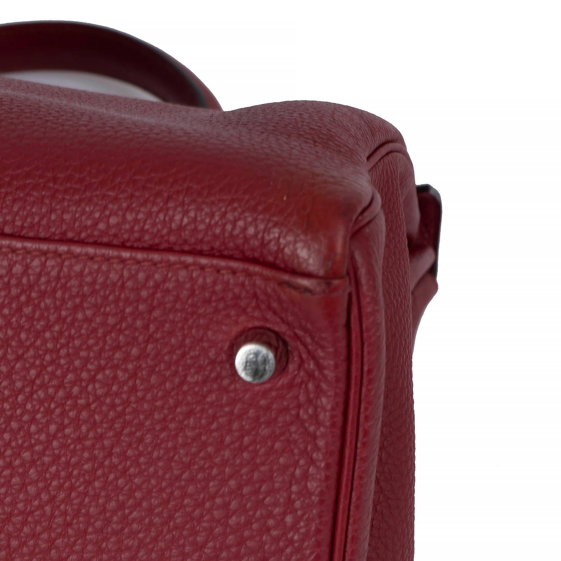 HERMES Grenat red Clemence leather KELLY 35 RETOURNE Bag Phw For Sale 7