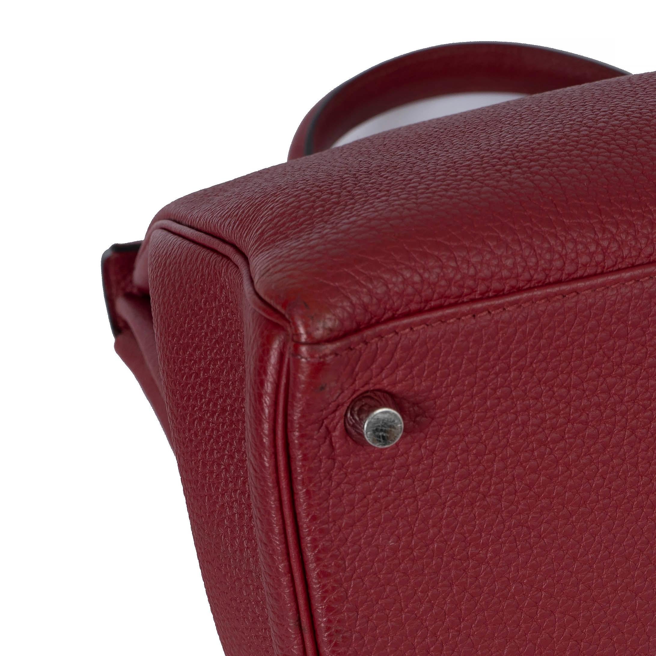 HERMES Grenat red Clemence leather KELLY 35 RETOURNE Bag Phw For Sale 8