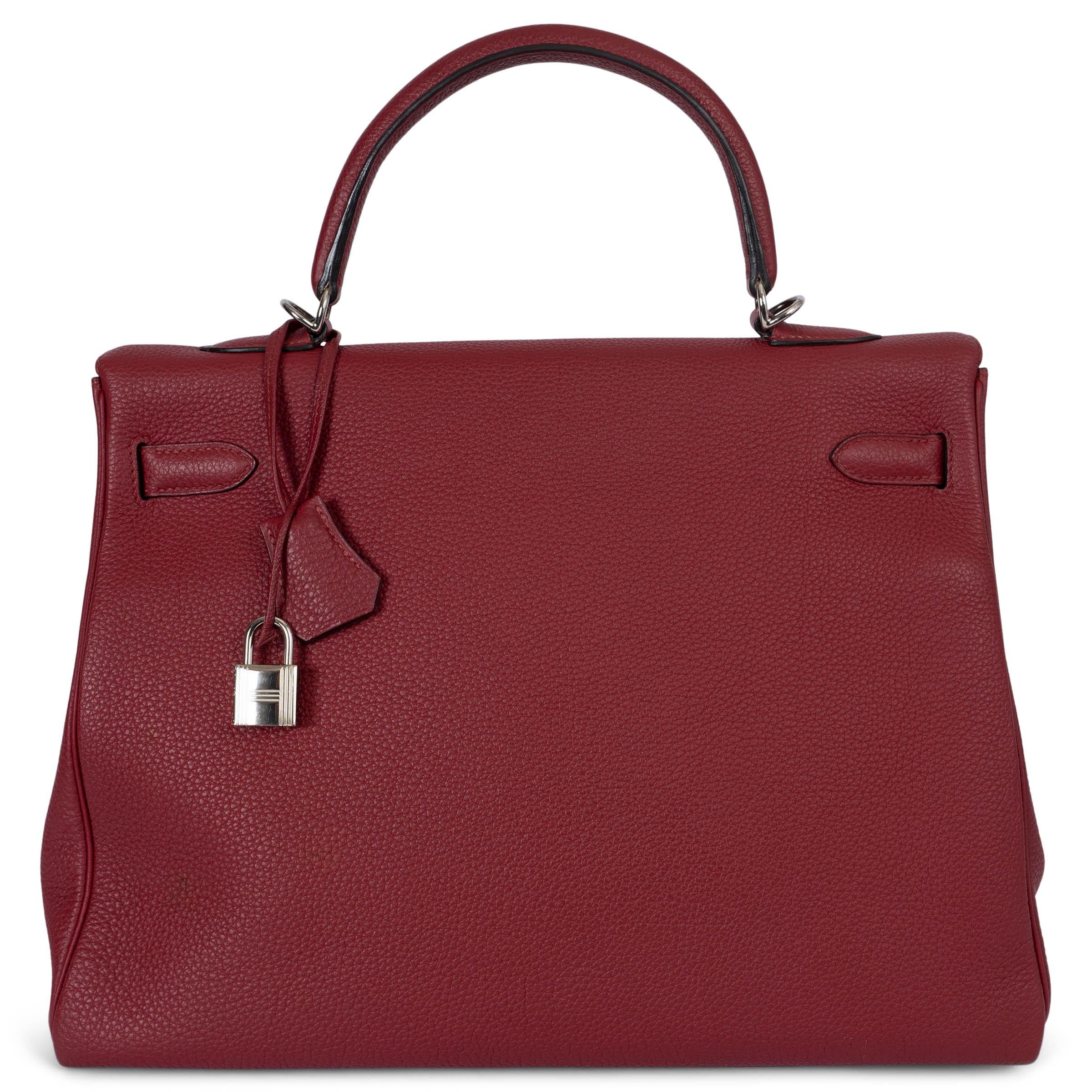 Brown HERMES Grenat red Clemence leather KELLY 35 RETOURNE Bag Phw For Sale