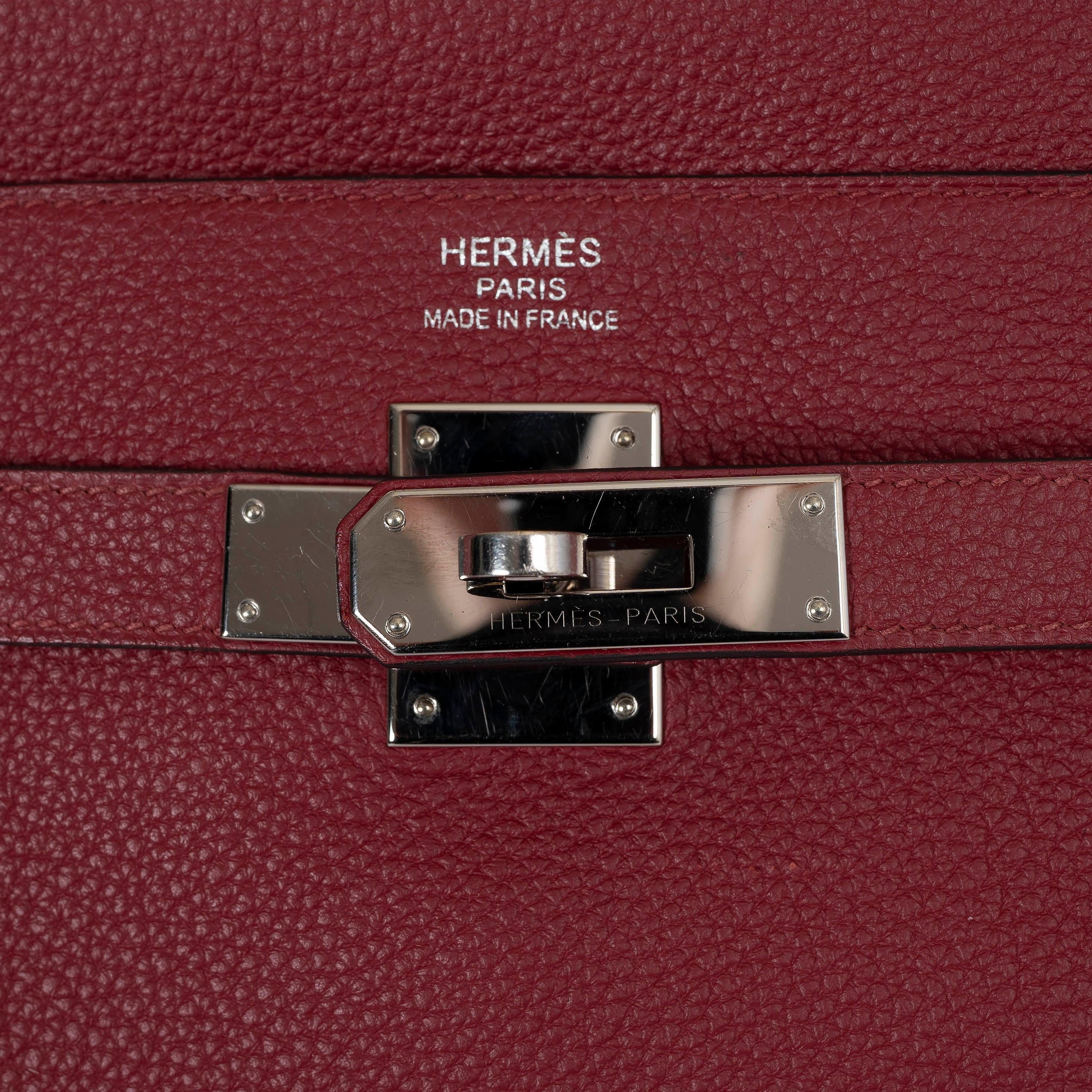 Women's HERMES Grenat red Clemence leather KELLY 35 RETOURNE Bag Phw For Sale