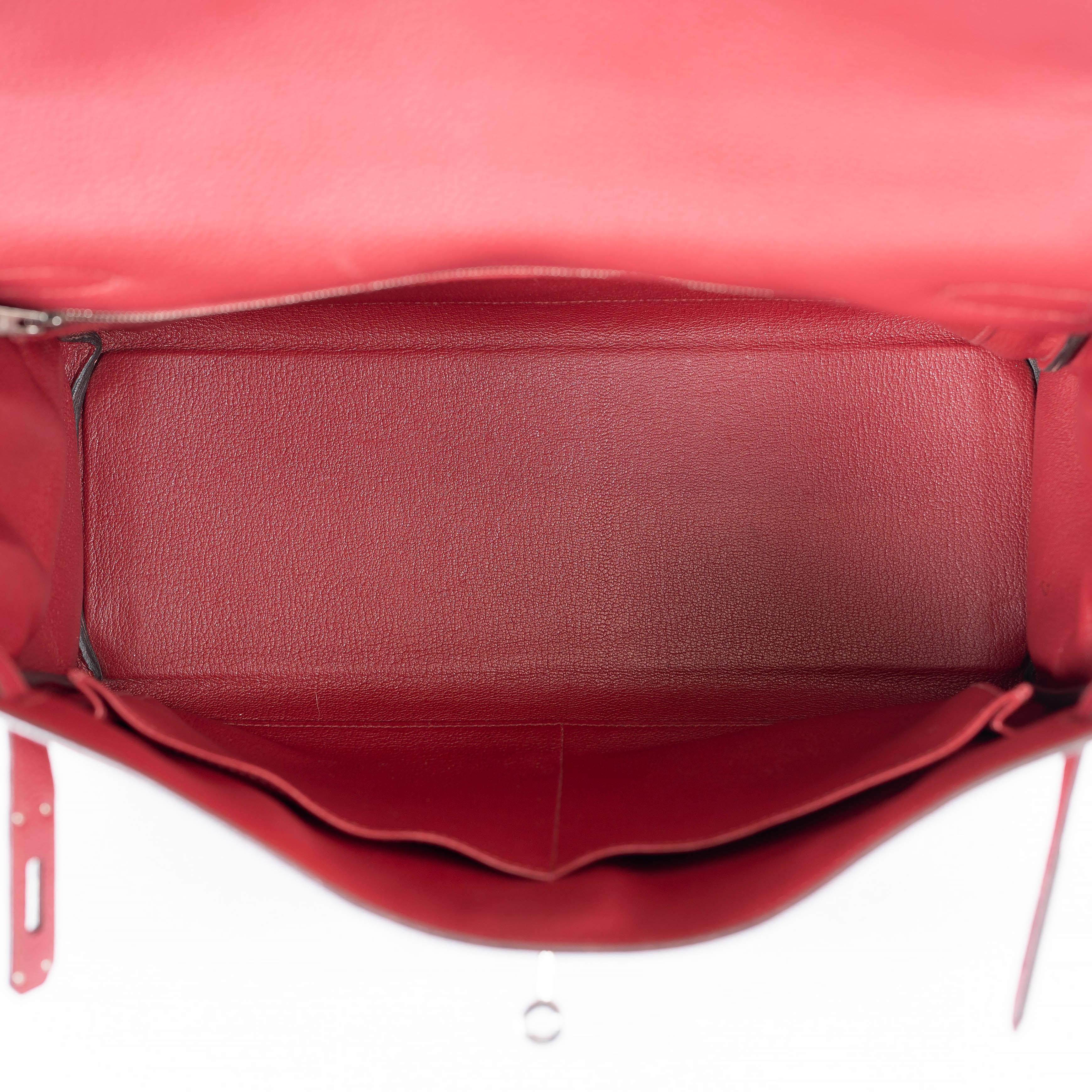 HERMES Grenat red Clemence leather KELLY 35 RETOURNE Bag Phw For Sale 2