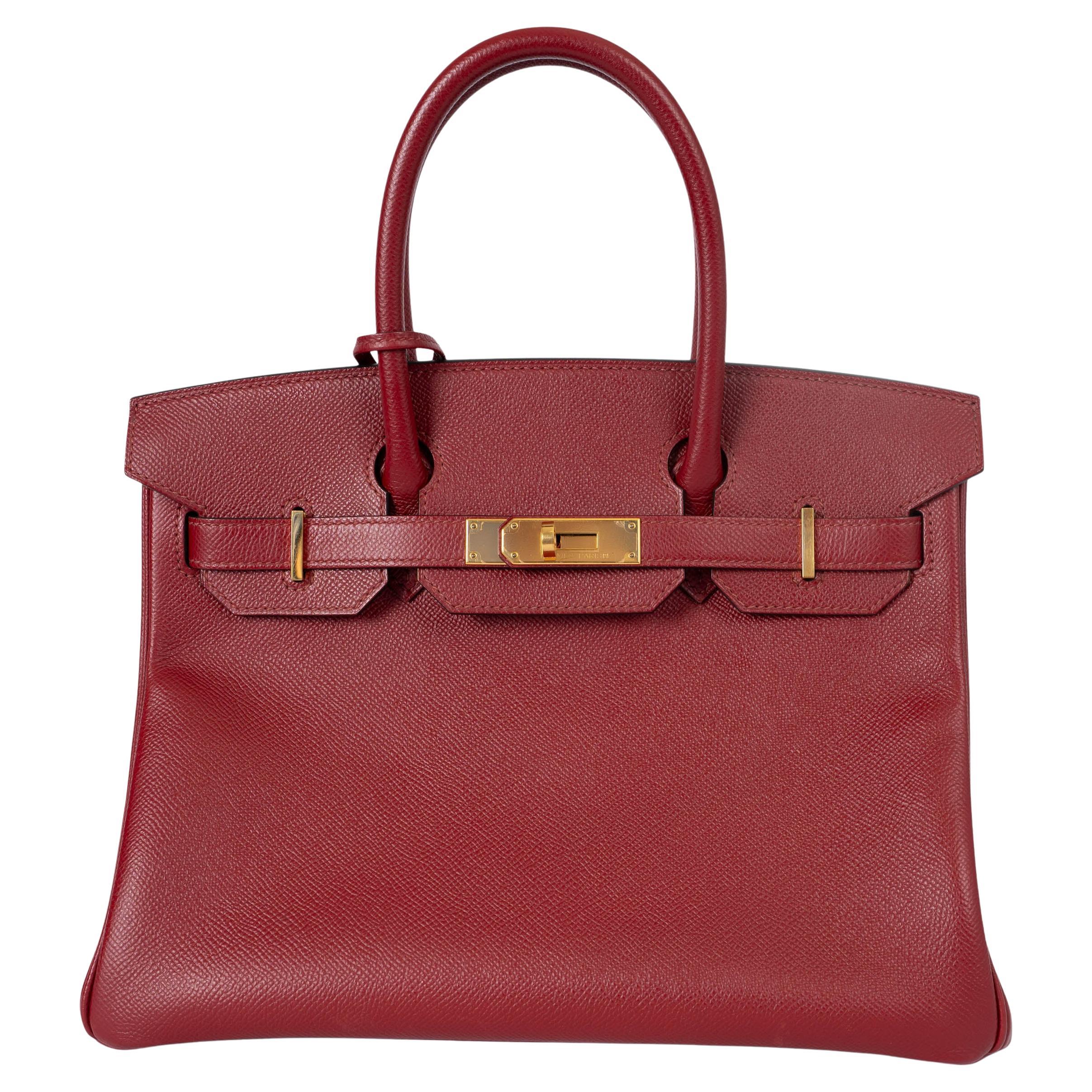 HERMES Grenat red Epsom leather BIRKIN 30 Bag Ghw For Sale
