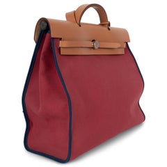 HERMES Grenat Saphire Naturelle HERBAG ZIP 39 Bag Toile / Hunter
