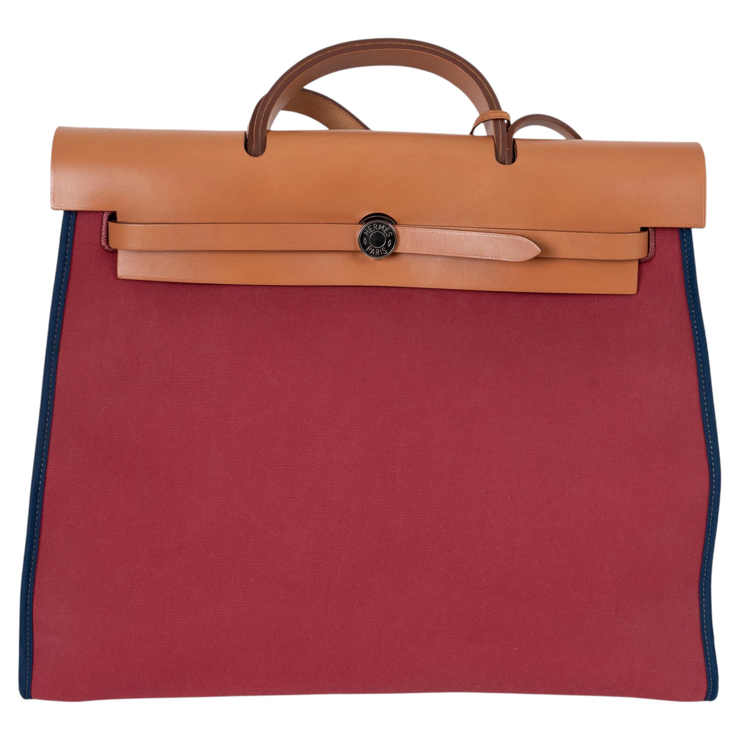 HERMES Grenat Saphire Naturelle HERBAG ZIP 39 Bag Toile / Hunter For Sale