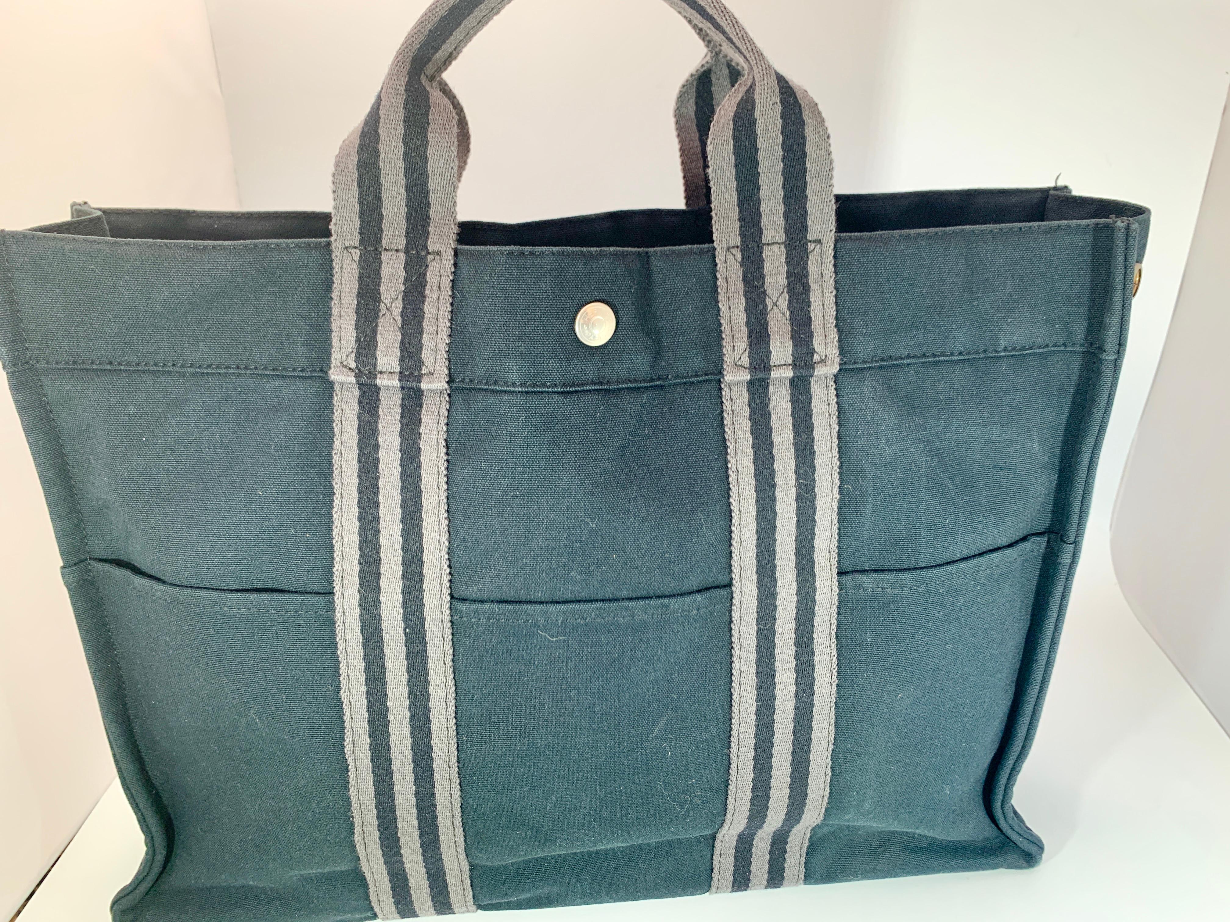 Women's  HERMES Grey/Black Canvas Fourre Tout MM Tote Bag, like new