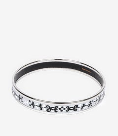 Hermès Grey, Black & White Enamel and Silver Plated Narrow Bangle