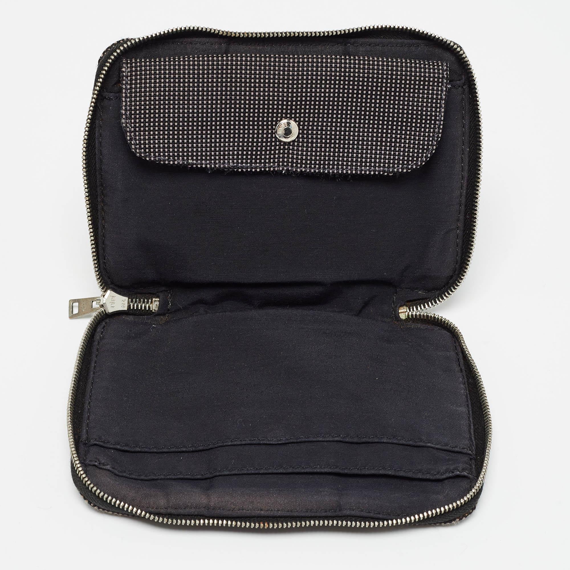 Black Hermes Grey Canvas Herline Zip Wallet