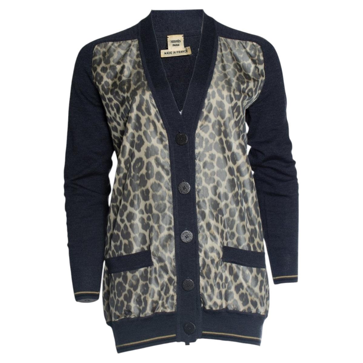 Hermes, grey cardigan with leopard print