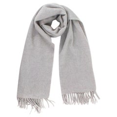 Hermes Grey Cashmere Fringed Scarf