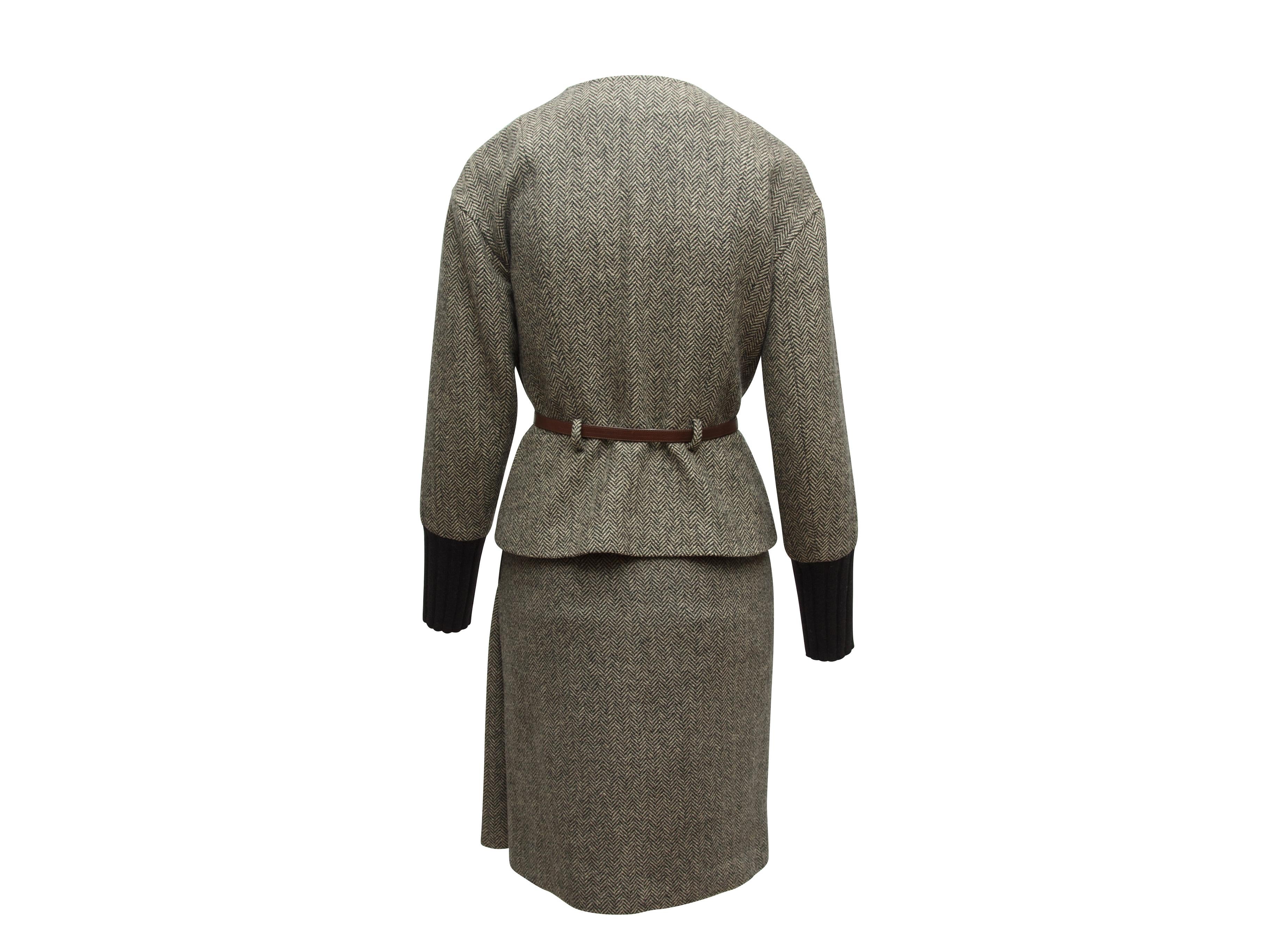 Hermes Grey Cashmere Herringbone Skirt Suit & Shawl 3