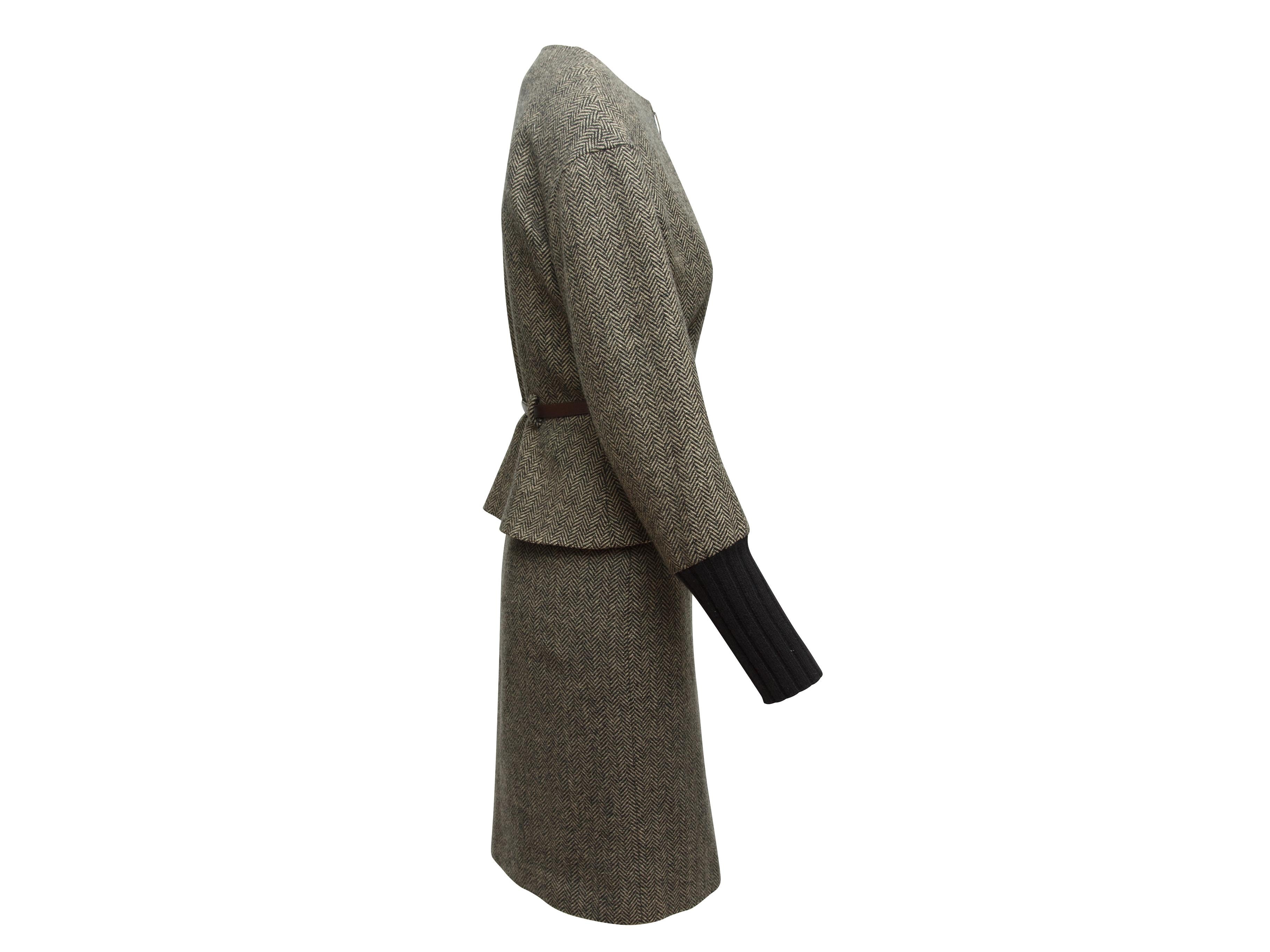 Hermes Grey Cashmere Herringbone Skirt Suit & Shawl 2