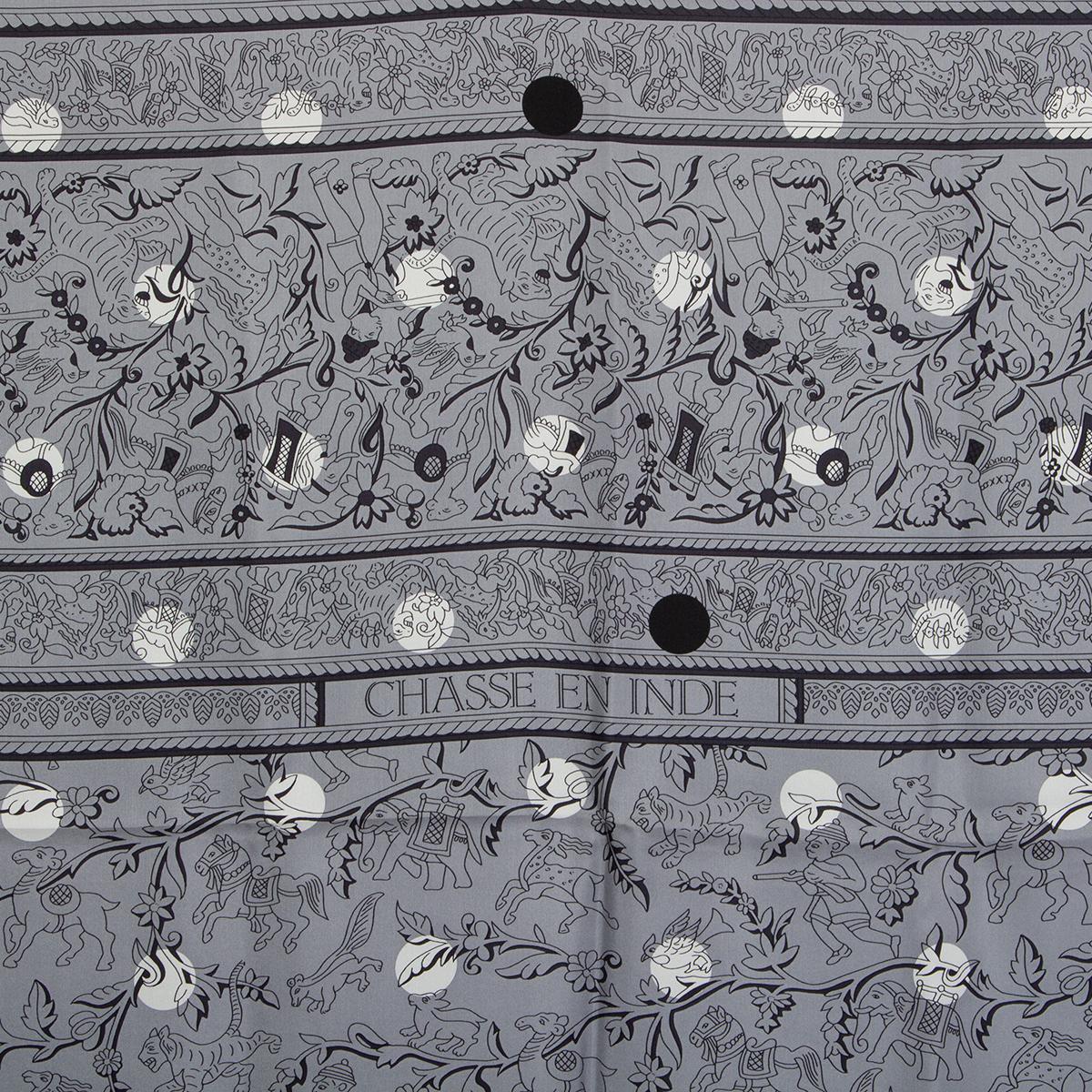 Gray HERMES grey CHASSE AUX POIS 140 Scarf silk
