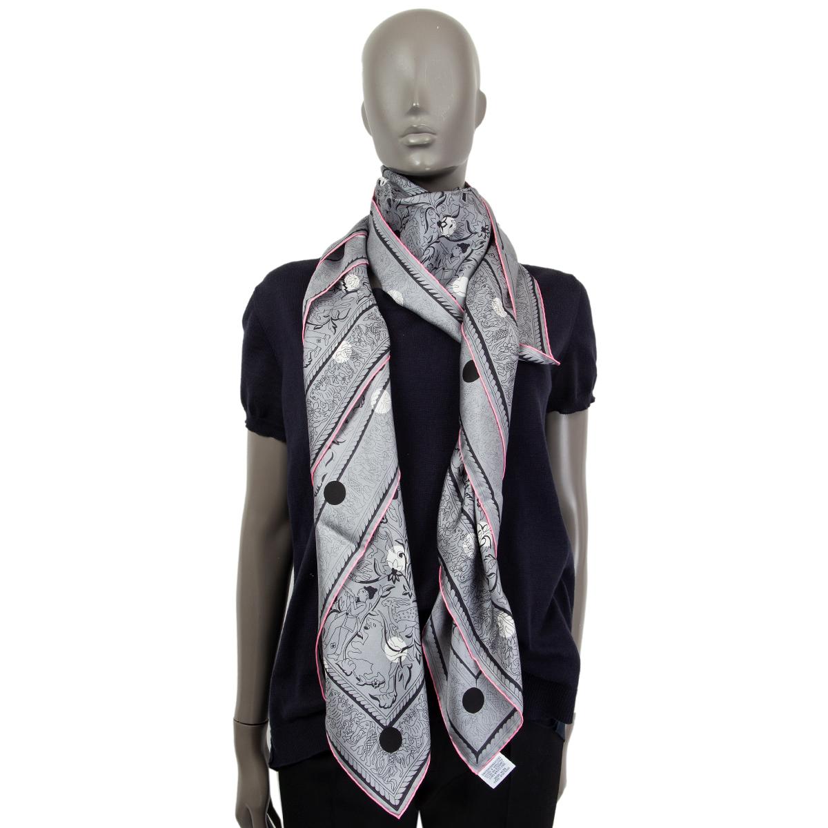 HERMES grey CHASSE AUX POIS 140 Scarf silk 3