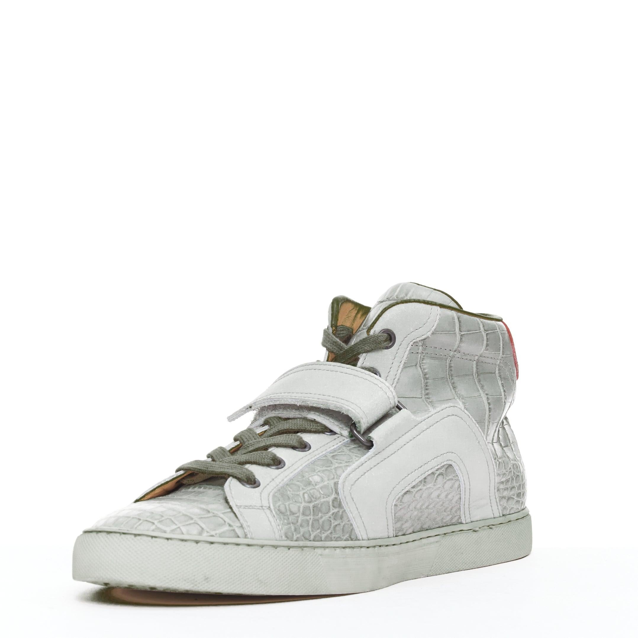 HERMES grey croc leather colorblock high top sneaker EU41.5 Kanye West In Fair Condition For Sale In Hong Kong, NT