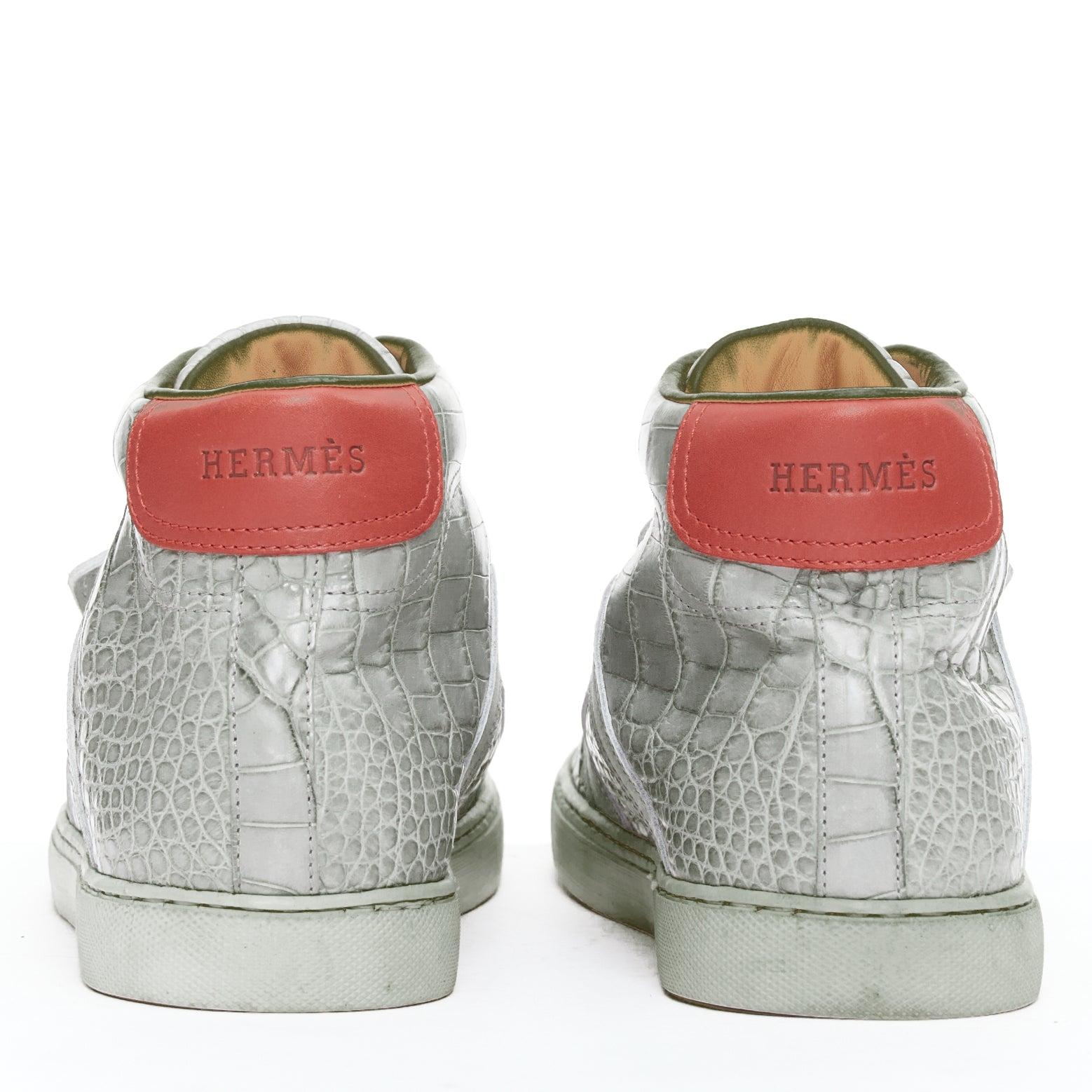 Men's HERMES grey croc leather colorblock high top sneaker EU41.5 Kanye West For Sale