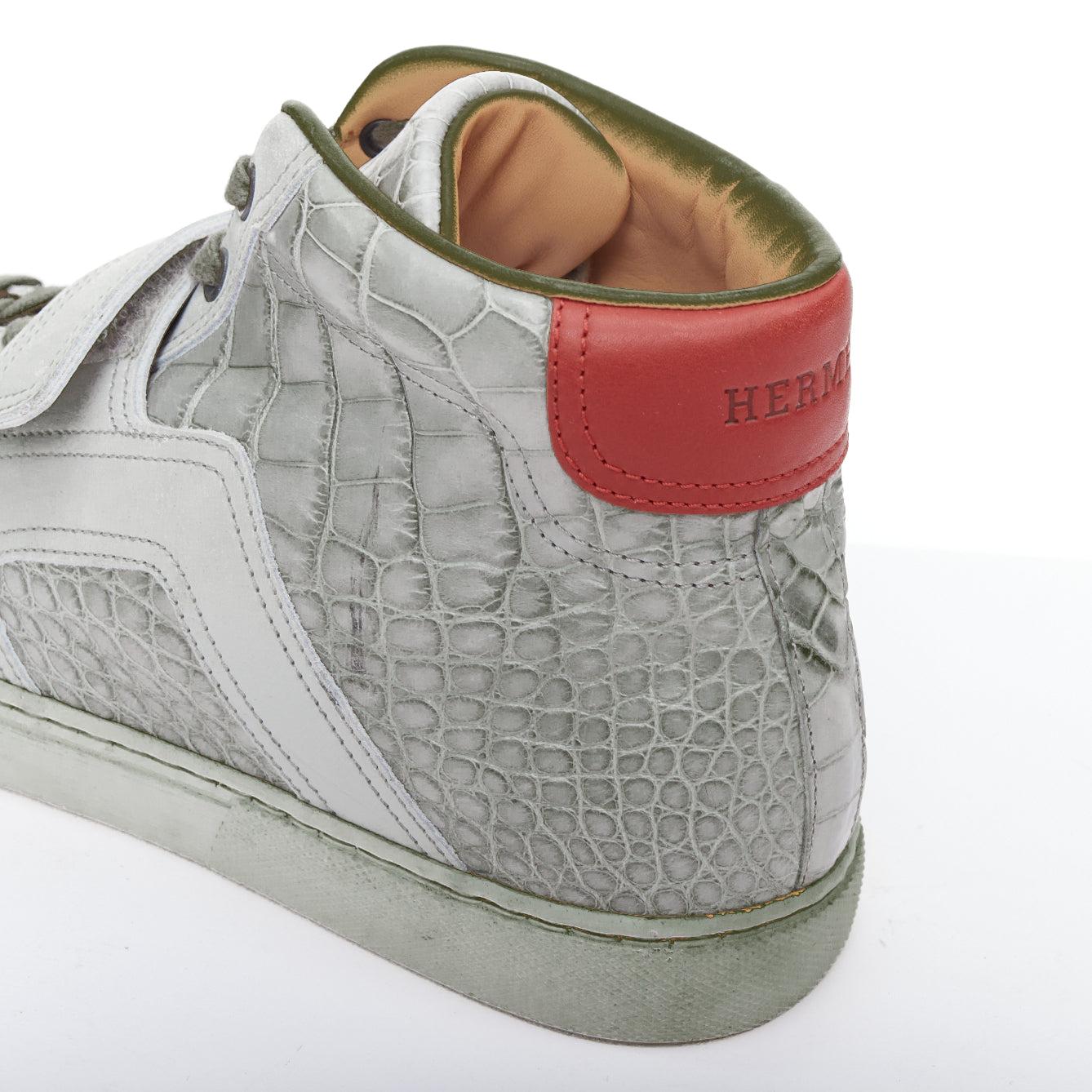 HERMES grey croc leather colorblock high top sneaker EU41.5 Kanye West For Sale 3