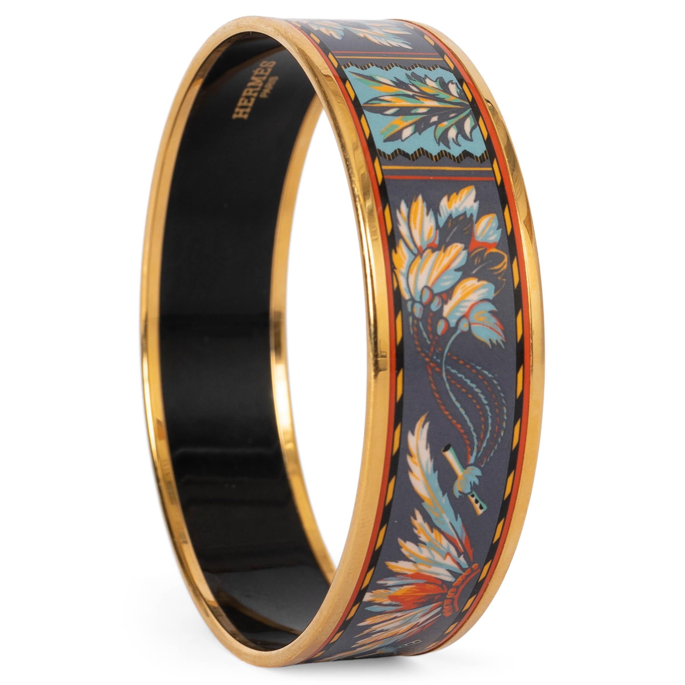 Women's HERMES grey enamel BRAZIL WIDE BANGLE 70 Bracelet