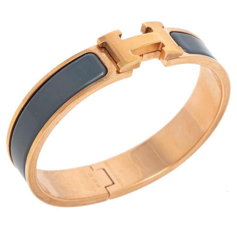 Hermes Grey Enamel Gold Plated Clic H Bracelet at 1stDibs