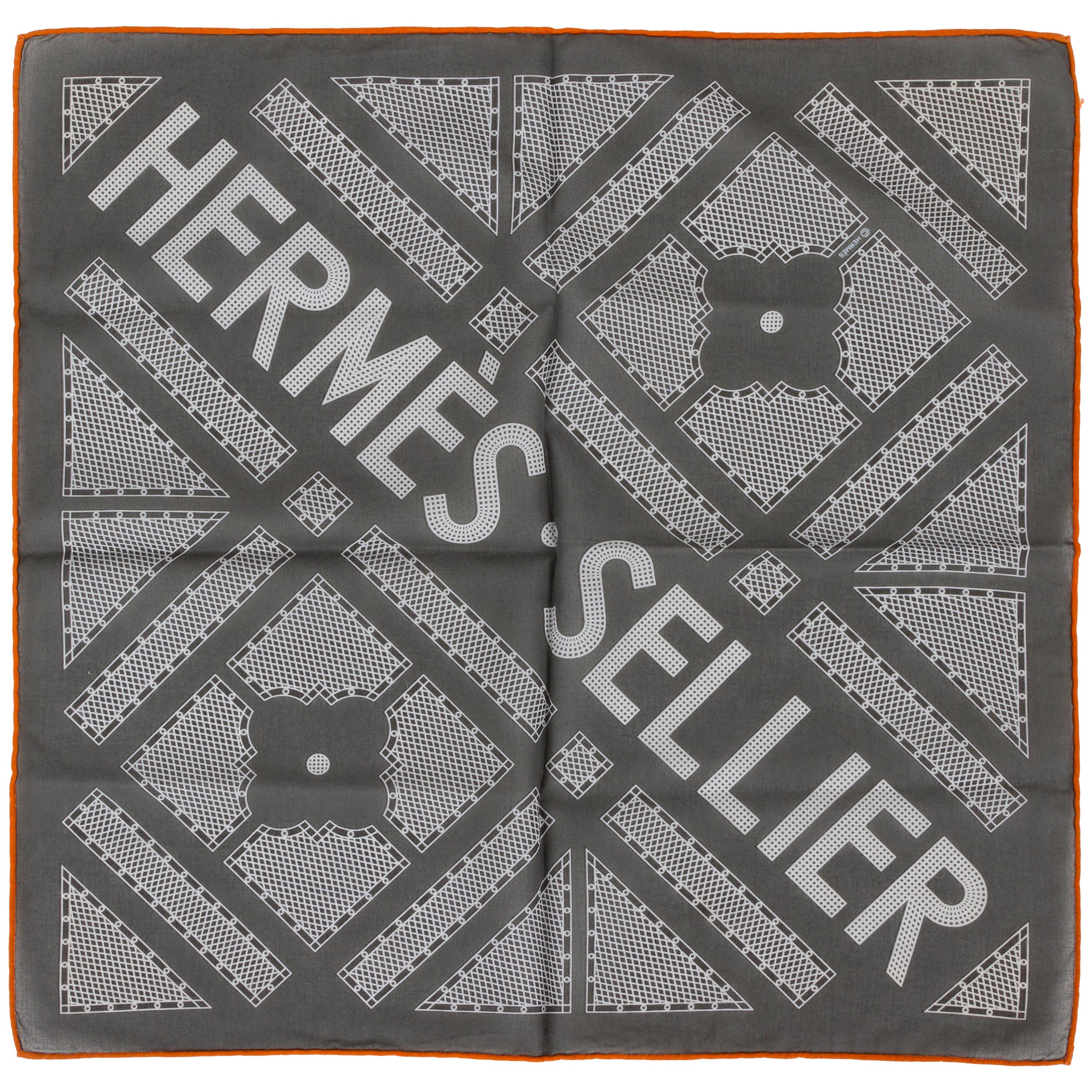 Hermès Grey Geometric Cotton Pochette For Sale