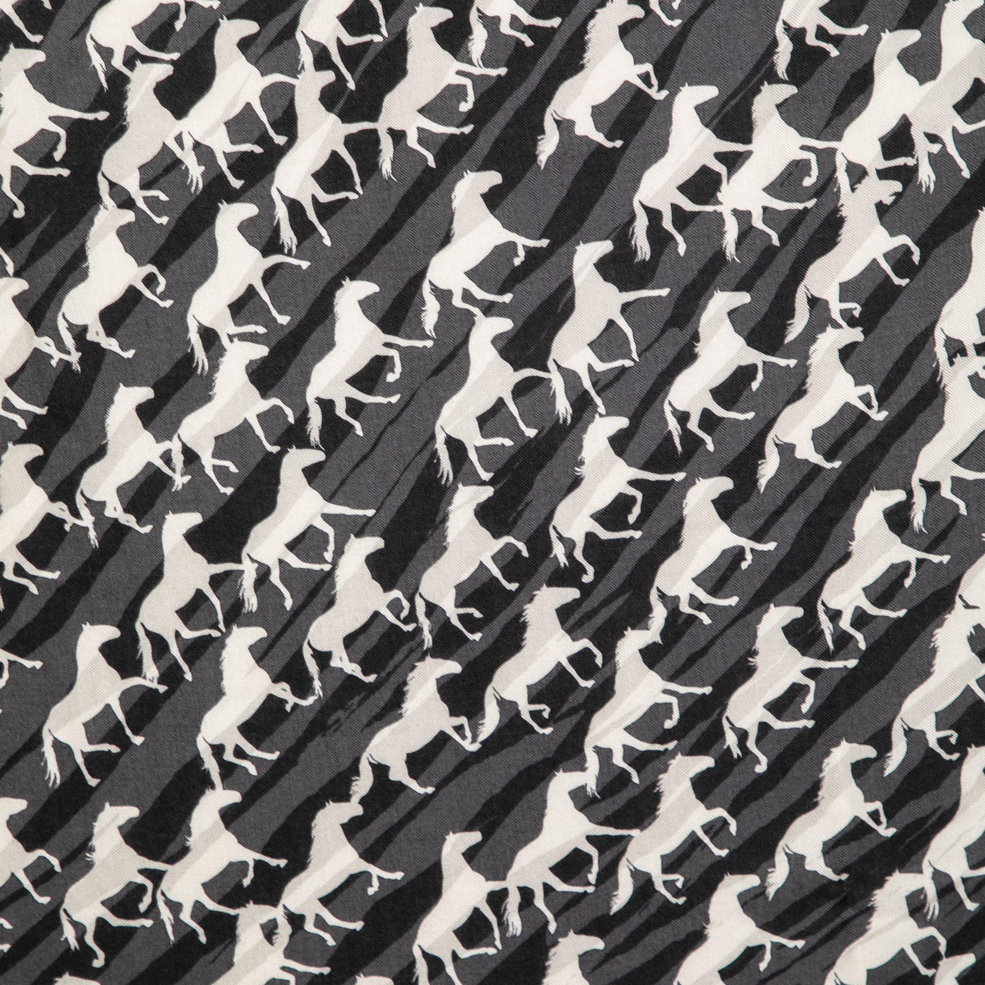 Black Hermès Grey Horse Print Cashmere Scarf