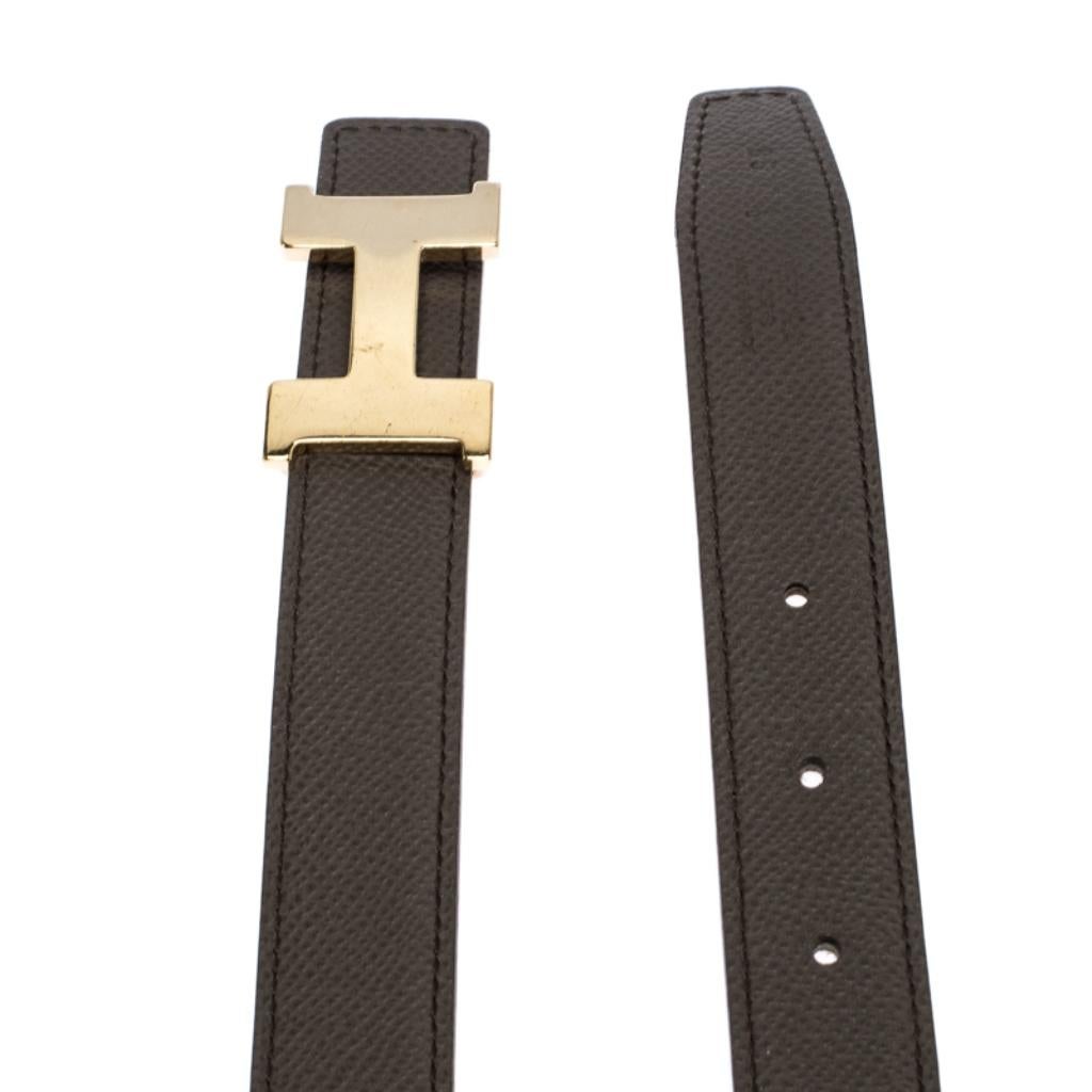 Hermes Grey Leather H Logo Constance Reversible Belt 85 CM In Good Condition In Dubai, Al Qouz 2