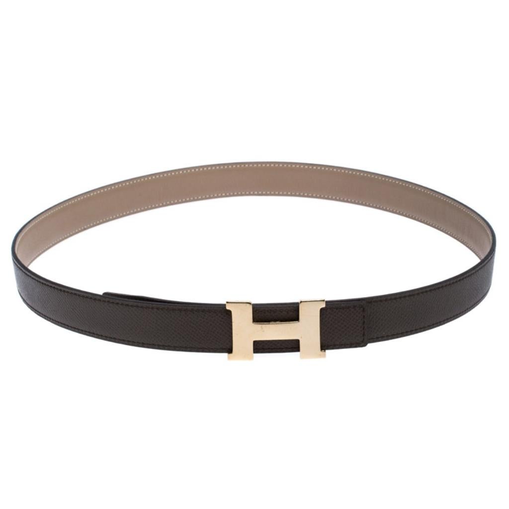 Hermes Grey Leather H Logo Constance Reversible Belt 85 CM