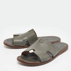 Hermes Sandali piatti Izmir in pelle grigia misura 40