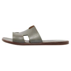 Hermes Grey Leather Izmir Flat Sandals Size 40