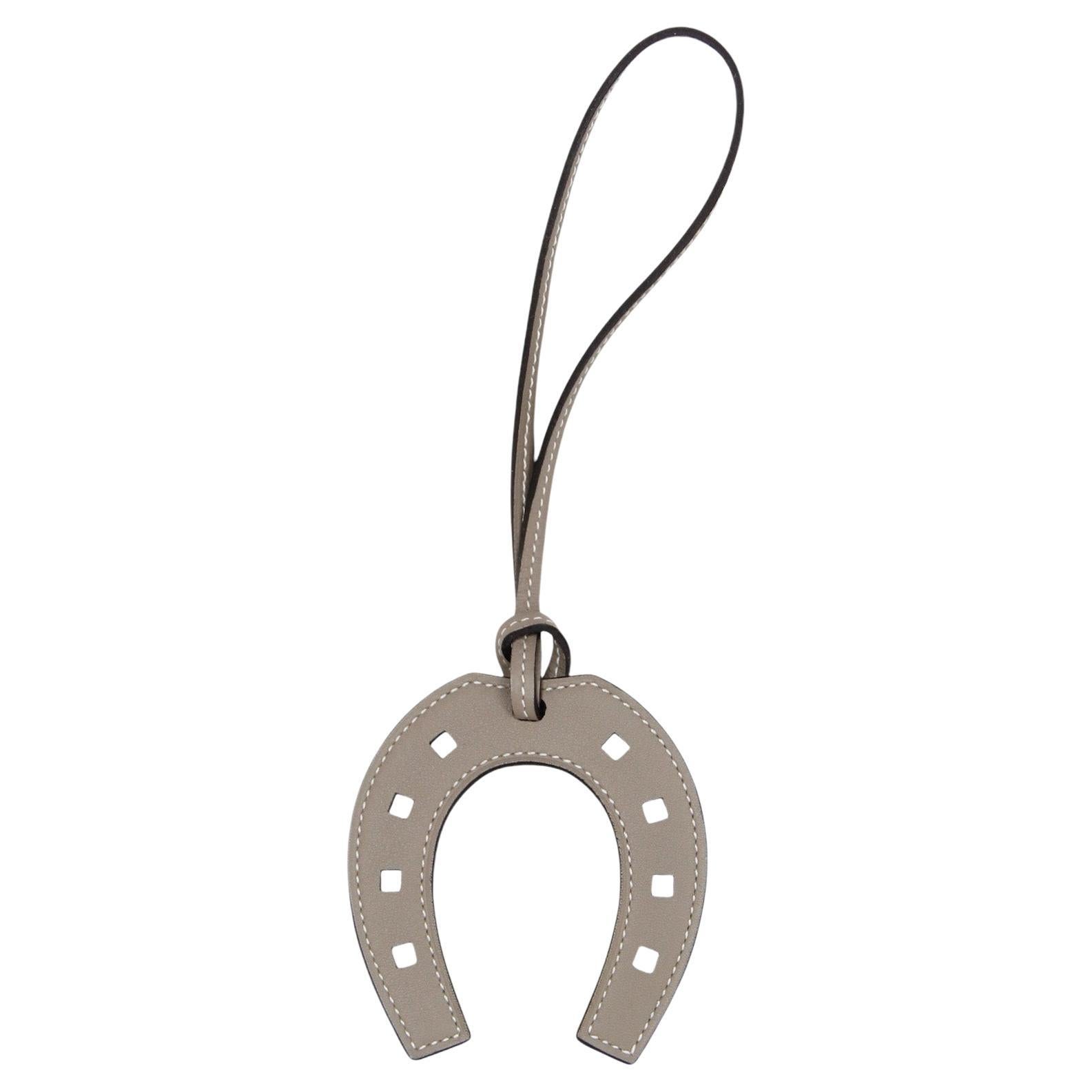 Hermes Grey Leather Paddock Horseshoe Bag Charm