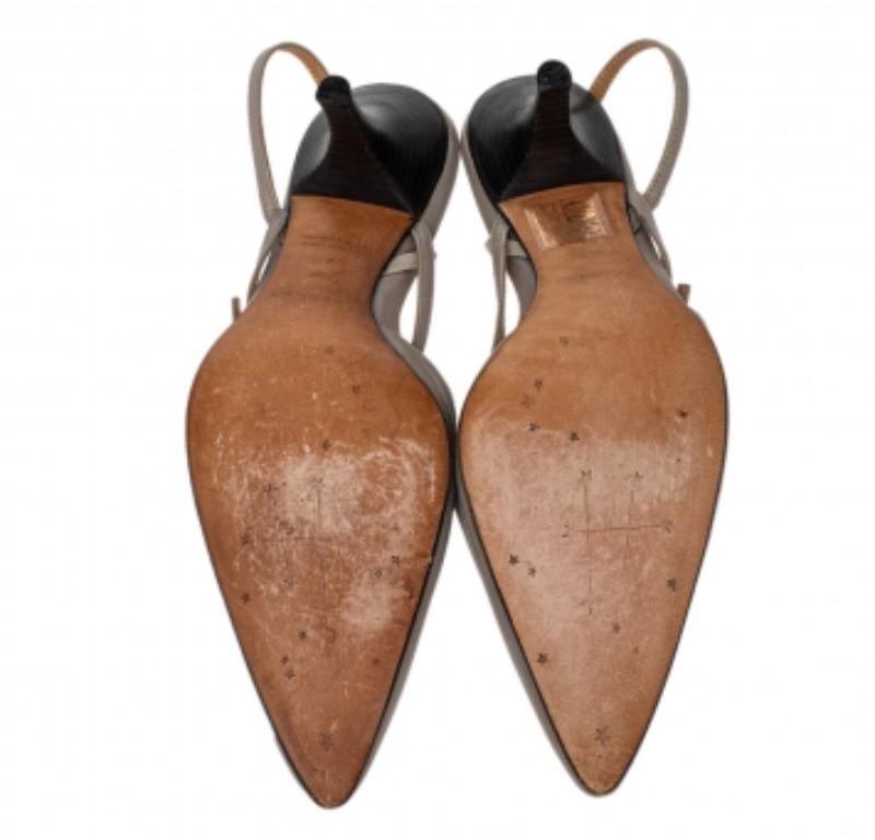 Women's Hermes Grey Leather Pointed Toe Silngback Sandals Size 37.5