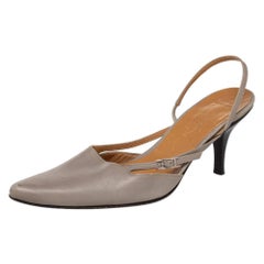 Hermes Grey Leather Pointed Toe Silngback Sandals Size 37.5