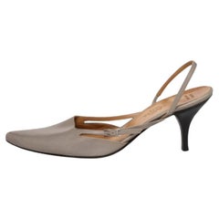Hermes Grey Leather Pointed Toe Silngback Sandals Size 37.5