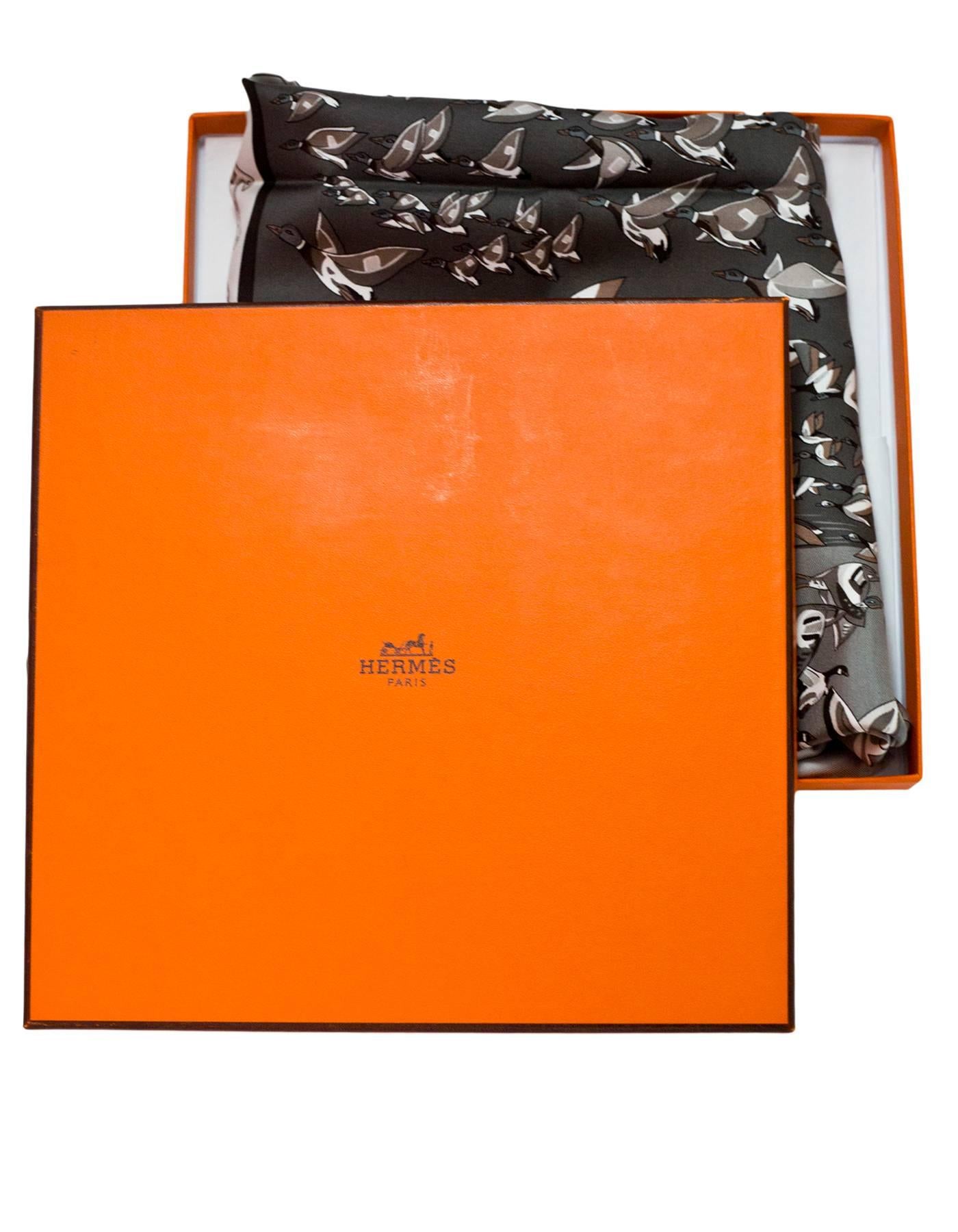 Hermes Grey Libres Comme L'Air Geese Silk 90cm Scarf with Box 2