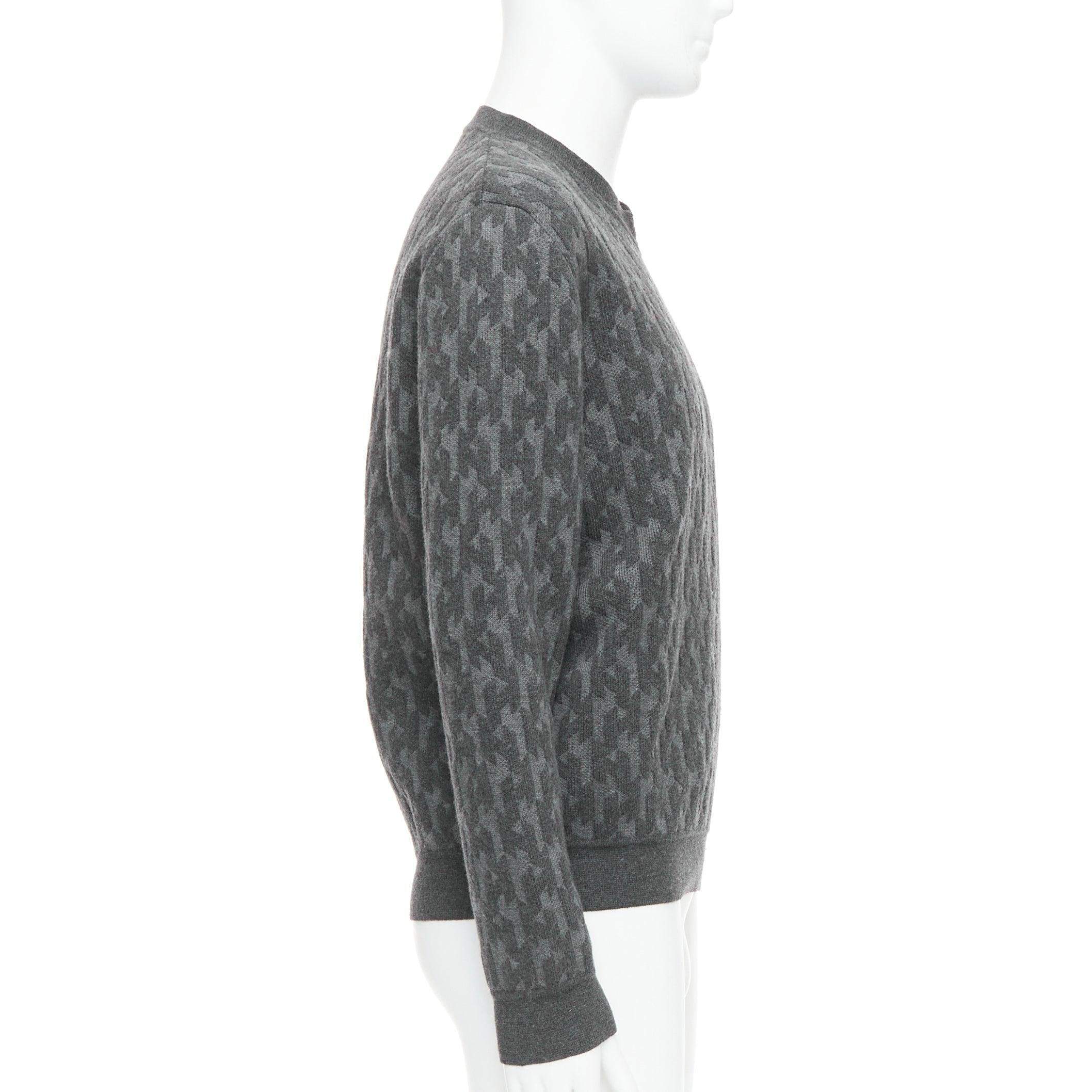 Pull HERMES gris en laine mérinos et cachemire H monogramme intarsia L Bon état - En vente à Hong Kong, NT