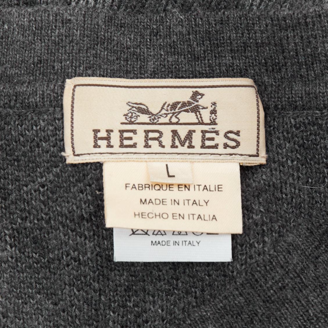 Pull HERMES gris en laine mérinos et cachemire H monogramme intarsia L en vente 3