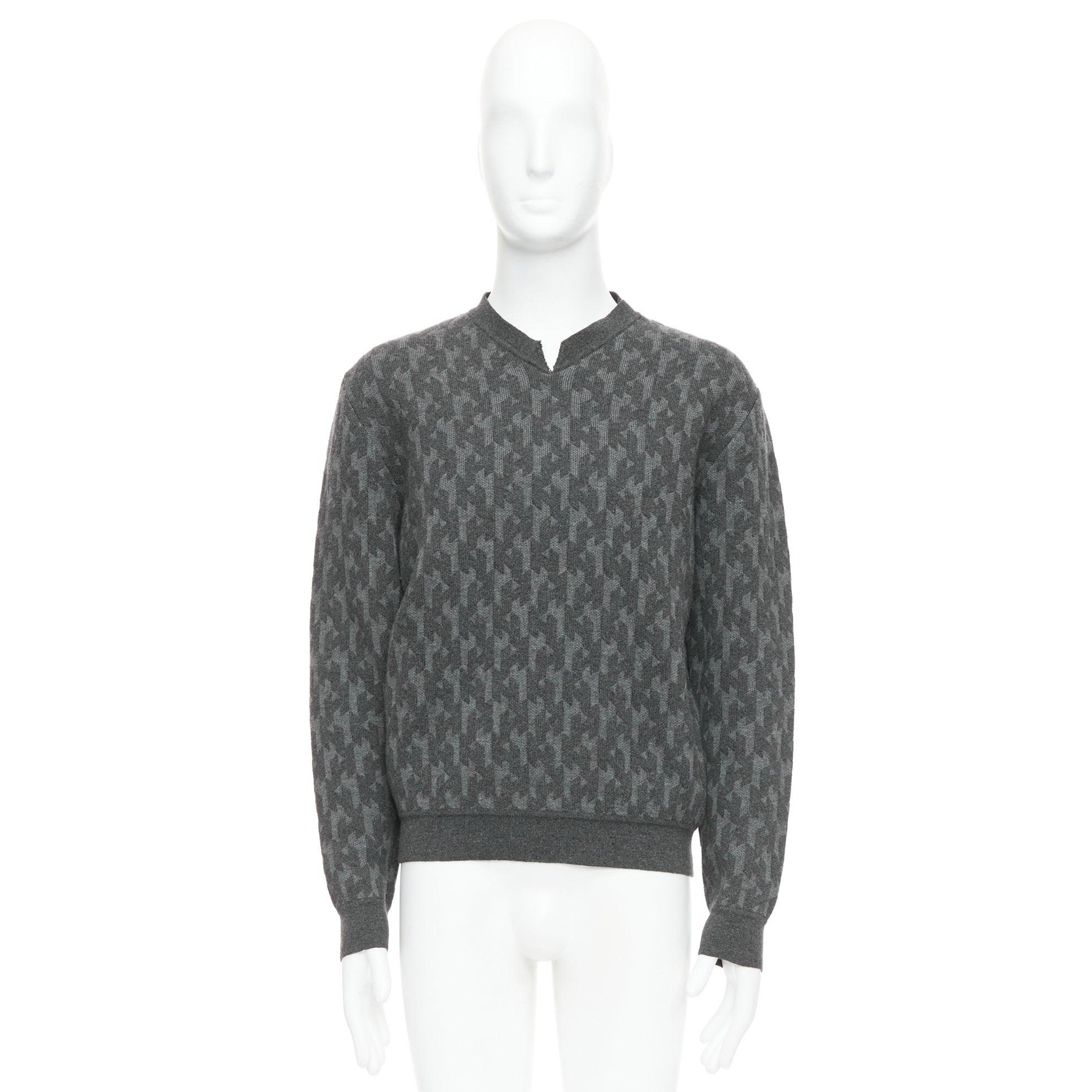 Pull HERMES gris en laine mérinos et cachemire H monogramme intarsia L en vente 4