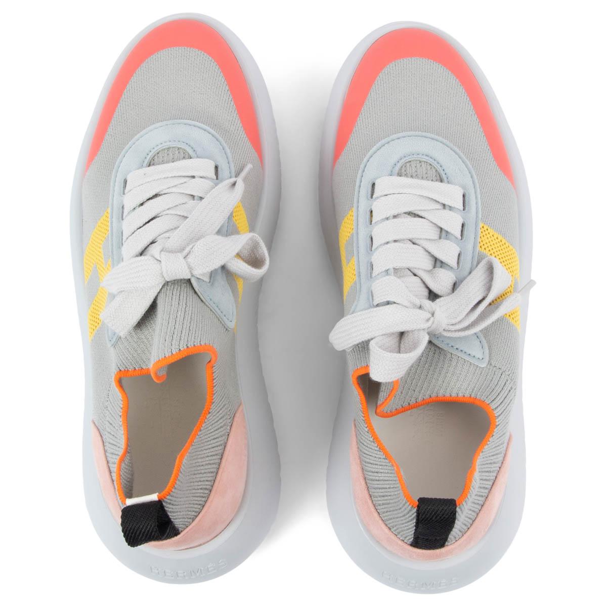 HERMES grey & multicolor CREW KNIT Snearks Shoes 38 1