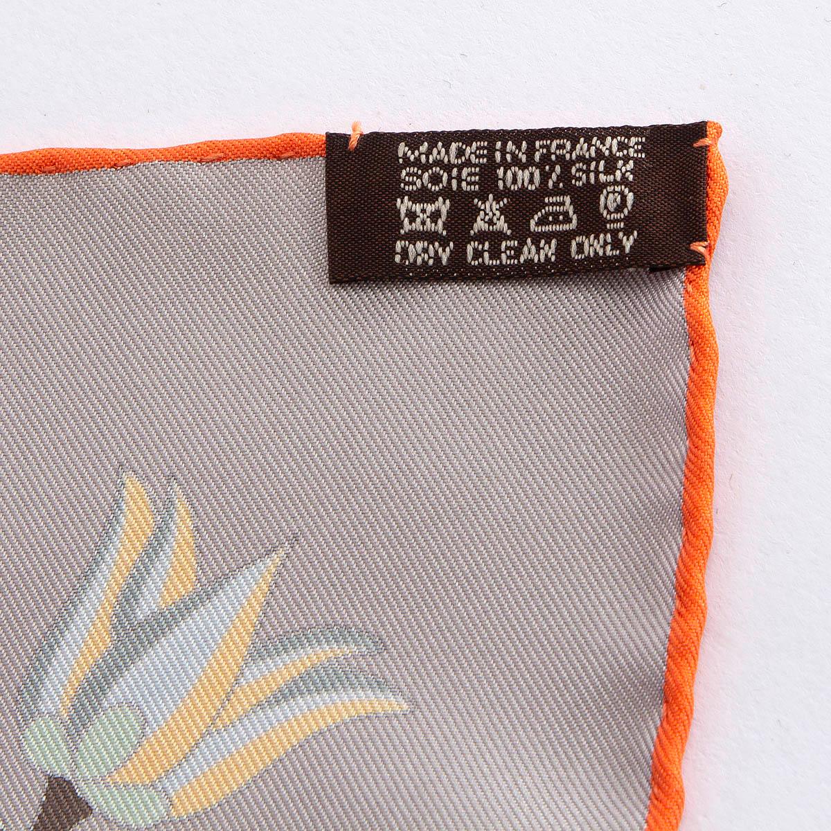 Hermes grey orange blue FLEURS ET PAPILLONS DE TISSUS 90 TWILL Scarf silk 1