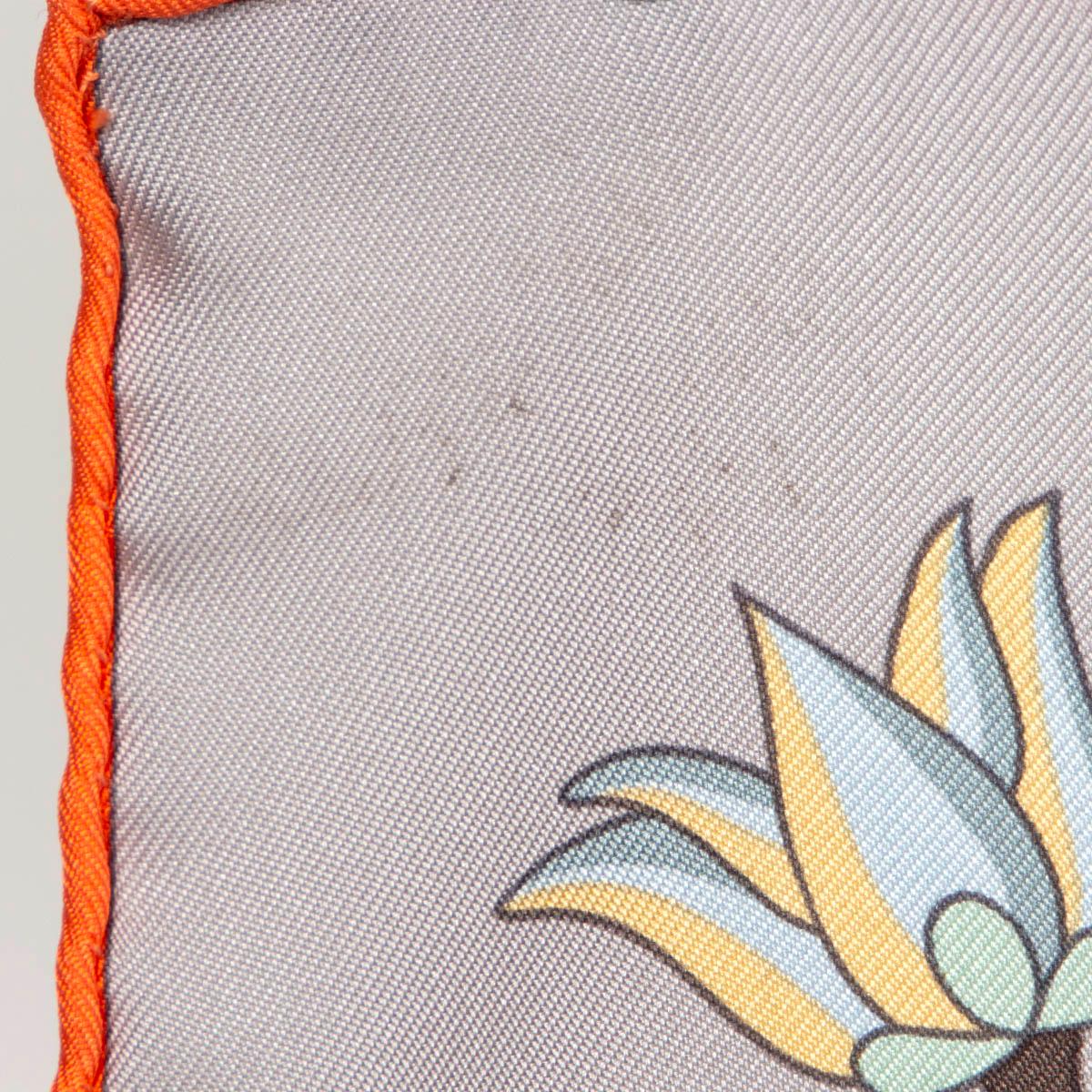 Hermes grey orange blue FLEURS ET PAPILLONS DE TISSUS 90 TWILL Scarf silk 2
