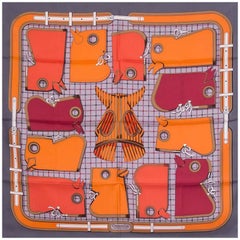 Hermes grey orange CAMAILS 90 silk twill Scarf