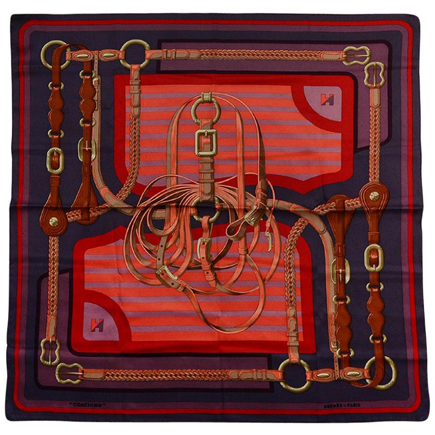 Hermes Grey/Orange "Coaching" 70cm Silk Scarf Designed by Julie Abedie